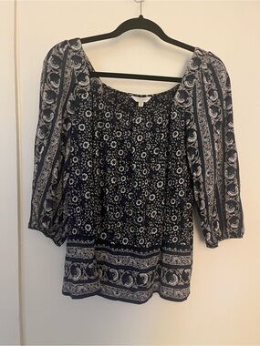 Lucky Brand Navy and White Printed Boho Tunic Top